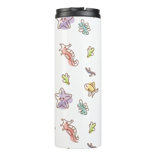 gekleurd zeefpatroon met zeeslepels en vissen v thermosbeker (Achterkant)