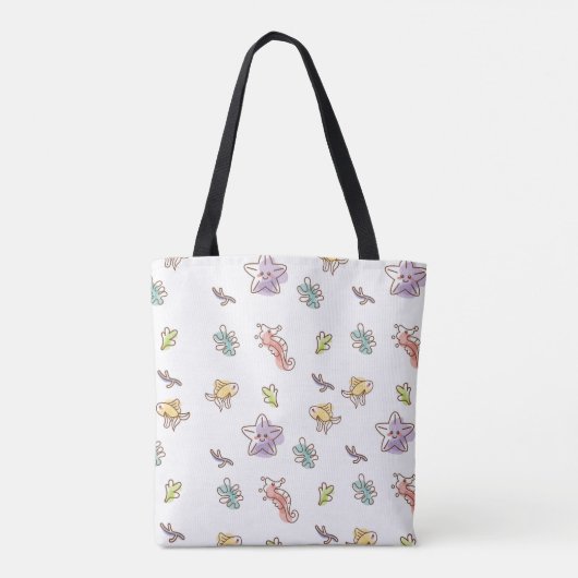 gekleurd zeefpatroon met zeeslepels en vissen v tote bag (Achterkant)