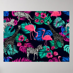 gekleurde afrikaanse achtergrond , giraffe , leopa poster