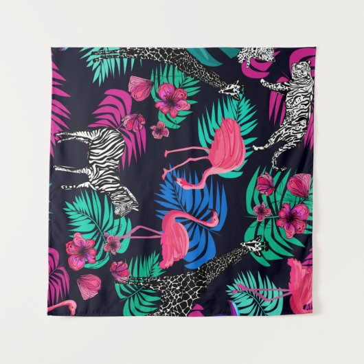 gekleurde afrikaanse achtergrond , giraffe , leopa wandkleed (Voorkant (horizontaal))