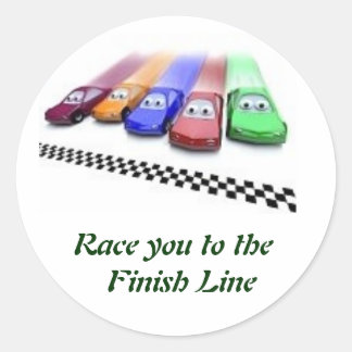 gekleurde auto's, Race je naar de Finish Line Ronde Sticker