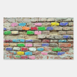 gekleurde bakstenen wand grijs textuurpatroon rechthoekige sticker