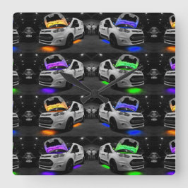 gekleurde bestelwagen vierkante klok