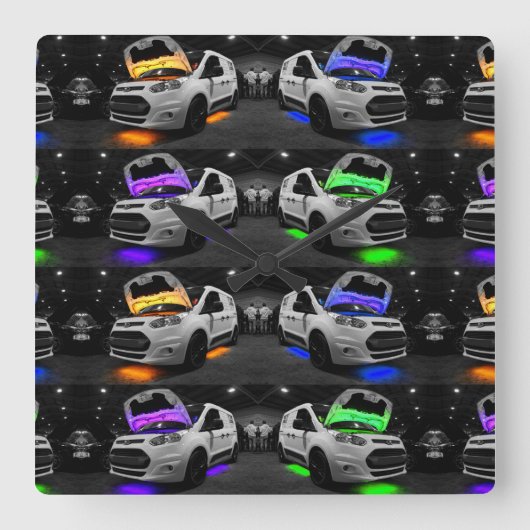 gekleurde bestelwagen vierkante klok (Voorkant)