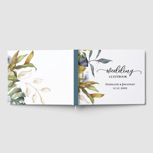 Gekleurde blauwe en groene botanische olie gastenboek (Volledig)