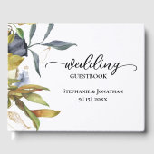 Gekleurde blauwe en groene botanische olie gastenboek (Voorkant)