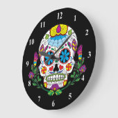 Gekleurde bloemen Mexicaans Tattoo Suikerschedel Grote Klok (Hoek)