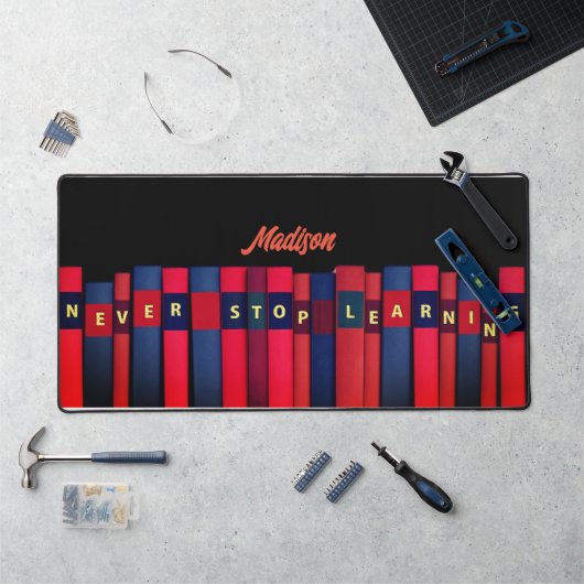 Gekleurde boeken, jouw naam, professioneel bureaumat (Werkstation)