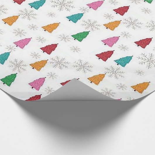 "Gekleurde bomen en sneeuwvlokken" Kerstverpakking Cadeaupapier (Hoek)