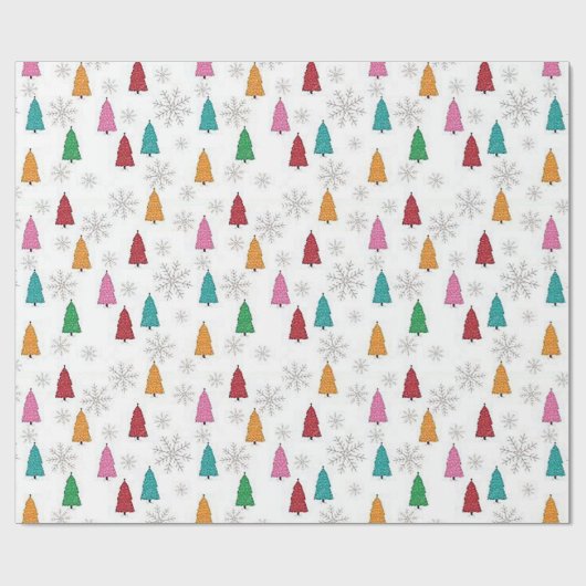 "Gekleurde bomen en sneeuwvlokken" Kerstverpakking Cadeaupapier (Vlak)
