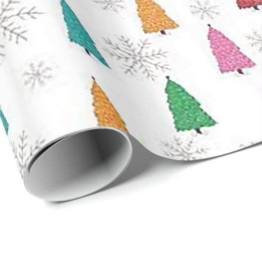 "Gekleurde bomen en sneeuwvlokken" Kerstverpakking Cadeaupapier (Rol Hoek)