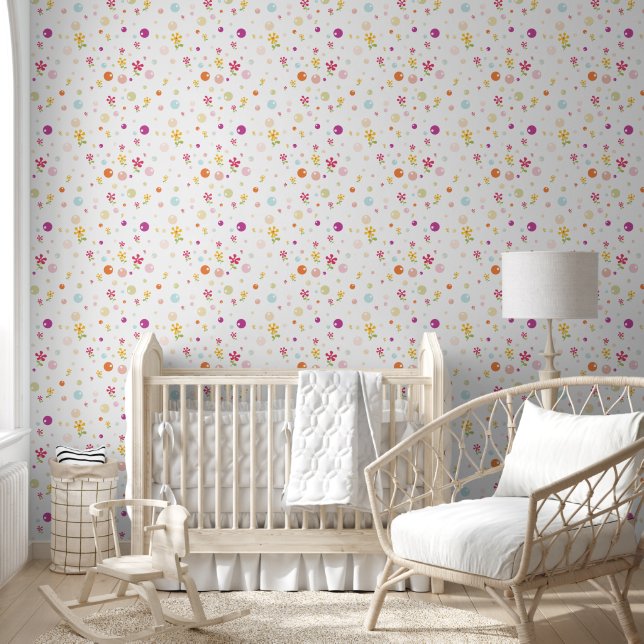 Gekleurde bubbels en bloemen behang (Kinderen)