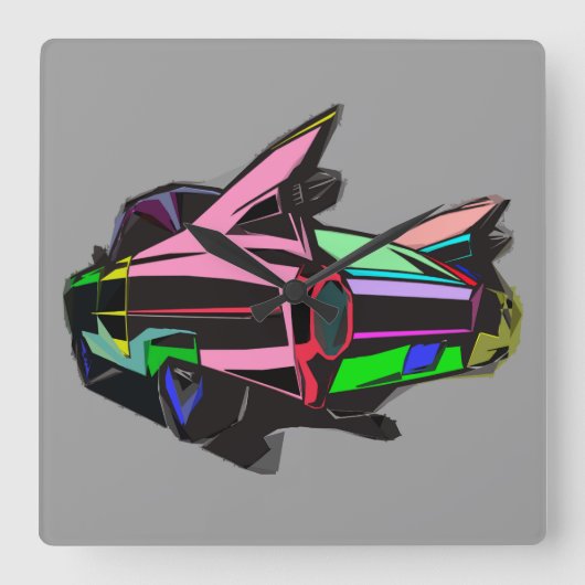 gekleurde cadillac vierkante klok (Voorkant)