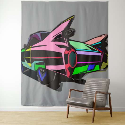 gekleurde cadillac wandkleed (In situ)