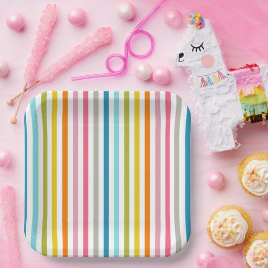 Gekleurde Candy Strepen Papieren Bordje (Feest)