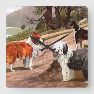 gekleurde collies Square Wall klok