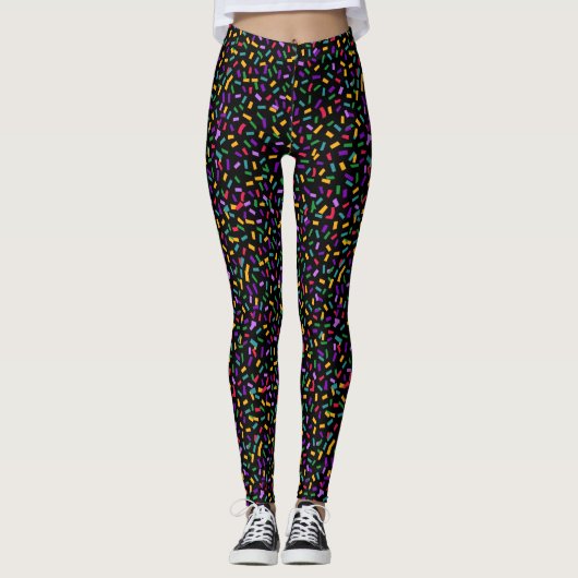 Gekleurde confetti op zwart mardi gras leggings (Voorkant)