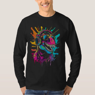 gekleurde dinosaurus DJ Met Hoofdtelefoon en Zonne T-shirt