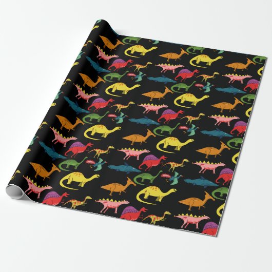 gekleurde dinosaurussen cadeaupapier (Uitgerold)