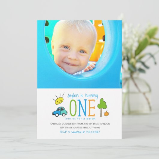 Gekleurde Doodles 1e Verjaardag Party Auto Zonnesc Kaart (Staand voorkant)