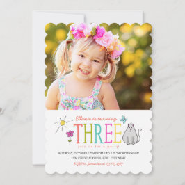 Gekleurde Doodles 3e verjaardagsfeestje Uitnodigen Kaart