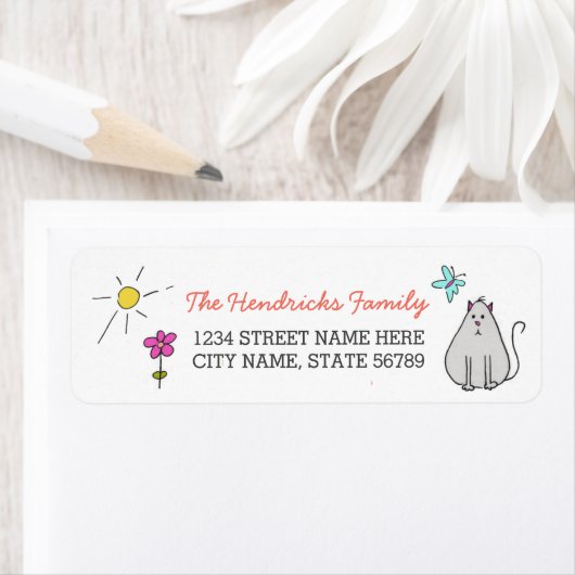 Gekleurde Doodles Adresetiketten / Kat Etiket (Insitu)