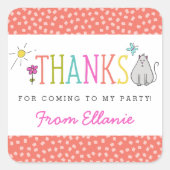 Gekleurde Doodles Verjaardagsgunst Stickers / Kat (Voorkant)