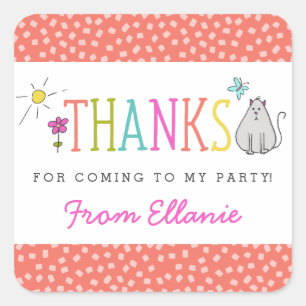 Gekleurde Doodles Verjaardagsgunst Stickers / Kat