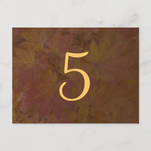 Gekleurde esdoorn laat trouwtafel nummer briefkaart (Voorkant)