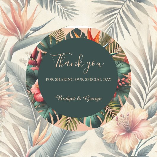 Gekleurde Exotische Hawaiiaanse Tropische Huwelijk Ronde Sticker