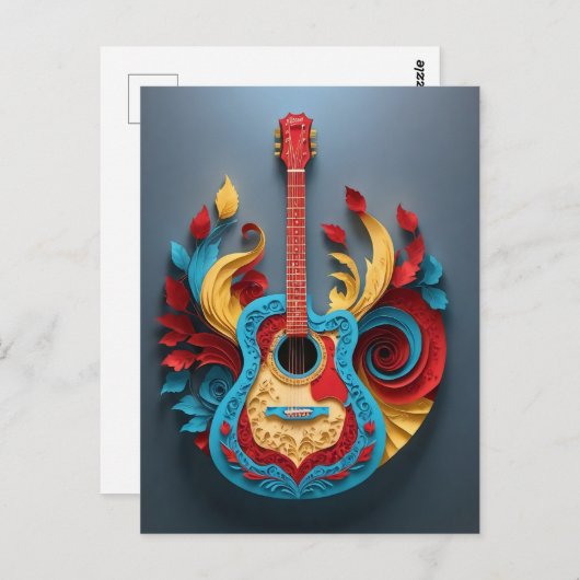 Gekleurde Fantasy Gitaar Briefkaart (Voorkant / Achterkant)