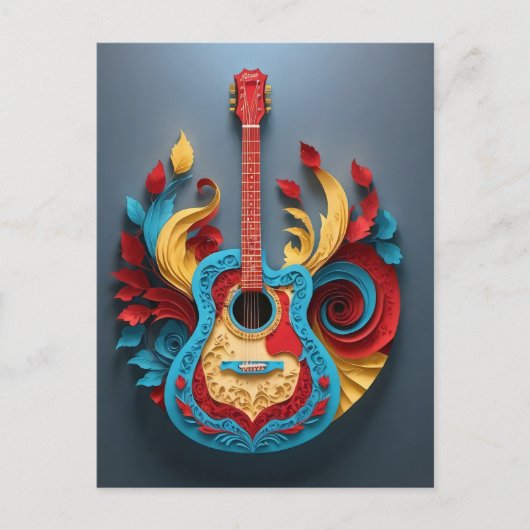 Gekleurde Fantasy Gitaar Briefkaart (Voorkant)