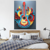 Gekleurde Fantasy Gitaar Canvas Afdruk (Insitu (Slaapkamer))