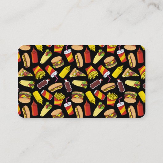 Gekleurde Fast Food pictogrammen Patroon Horizonta Visitekaartje (Achterkant)