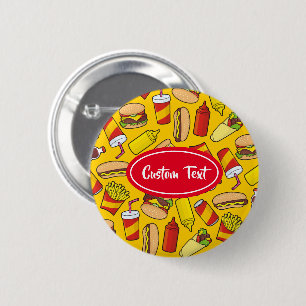 Gekleurde Fast Food pictogrammen Patroon Ronde Button 5,7 Cm