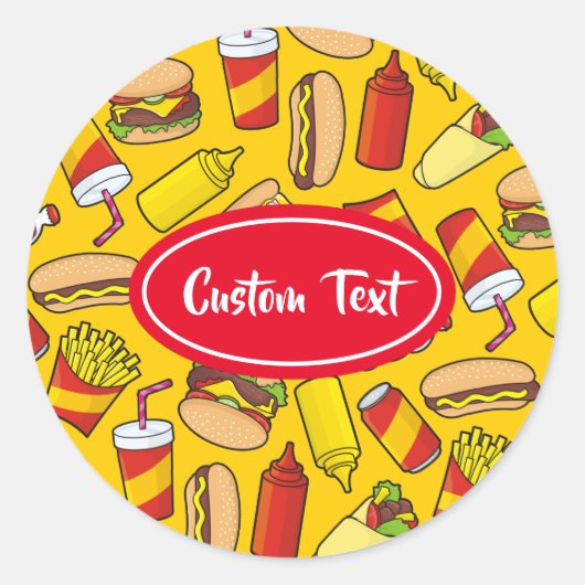 Gekleurde Fast Food pictogrammen Patroon Ronde Sticker (Voorkant)