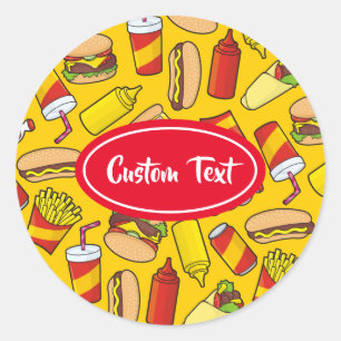 Gekleurde Fast Food pictogrammen Patroon Ronde Sticker