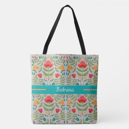  gekleurde Floral Monogrammed Canvas tas (Voorkant)