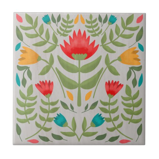  gekleurde Floral Tegeltje (Voorkant)