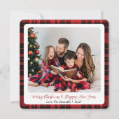 Gekleurde geruite familiefoto Kerstkaart (Voorkant)