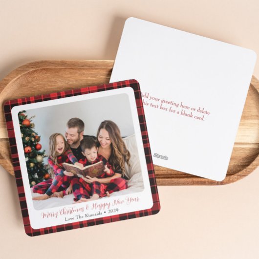 Gekleurde geruite familiefoto Kerstkaart