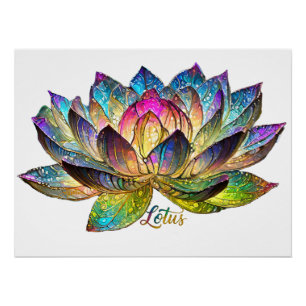 Gekleurde Glas-in-lood Lotos Bloem op Witte Achter Perfect Poster