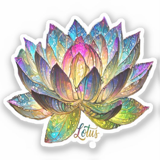 Gekleurde Glas-in-lood Lotos Bloem Sticker (Voorkant)