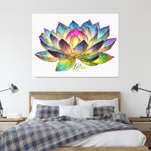 Gekleurde glas-in-lood lotusbloem op wit canvas afdruk