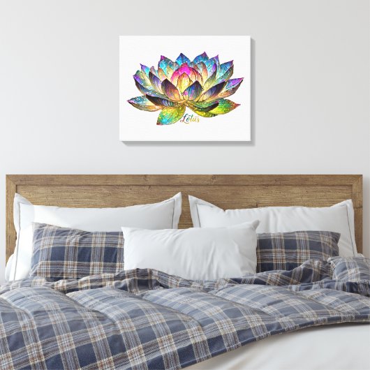 Gekleurde glas-in-lood lotusbloem op wit canvas afdruk (Insitu (Slaapkamer))