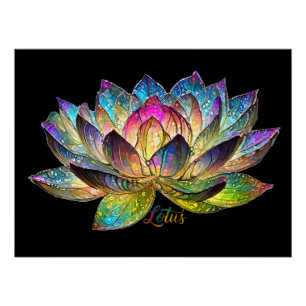 Gekleurde glas-in-lood lotusbloem op zwart perfect poster
