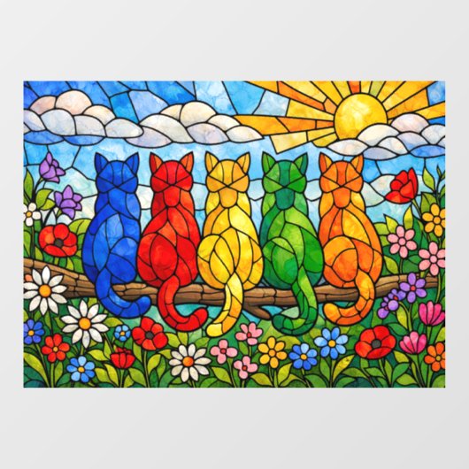 Gekleurde Glas Kat Huis Raam Sticker (Vel)