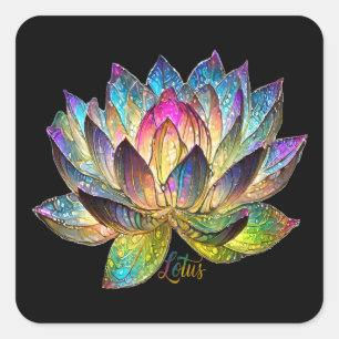 Gekleurde glas kleurrijke lotusbloem op zwart vierkante sticker