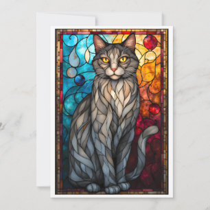 Gekleurde Glasstijl Grijze Kat Kaart