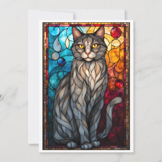 Gekleurde Glasstijl Grijze Kat Kaart (Voorkant)